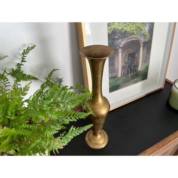Vintage Tall Brass Vase, Gold, Elegant & Traditional Vase, Bohemian - Picture 3 of 10